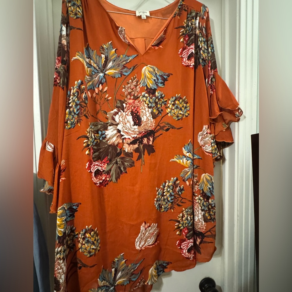 Umgee Terracotta Floral Tunic Dress